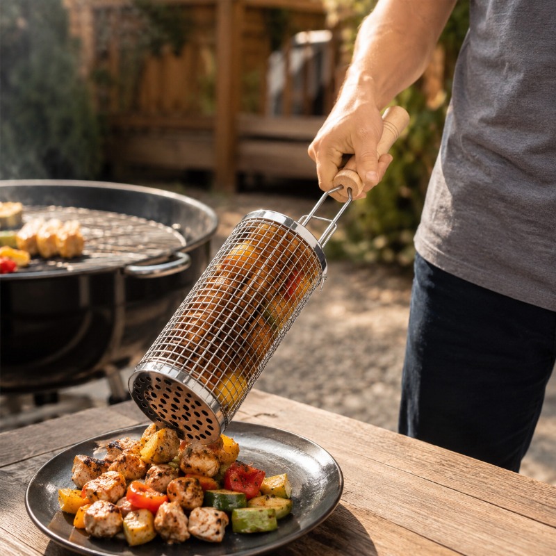 Round Barbecue Grill Basket Se - Camping Cooking Utensils Kit 评论和价格