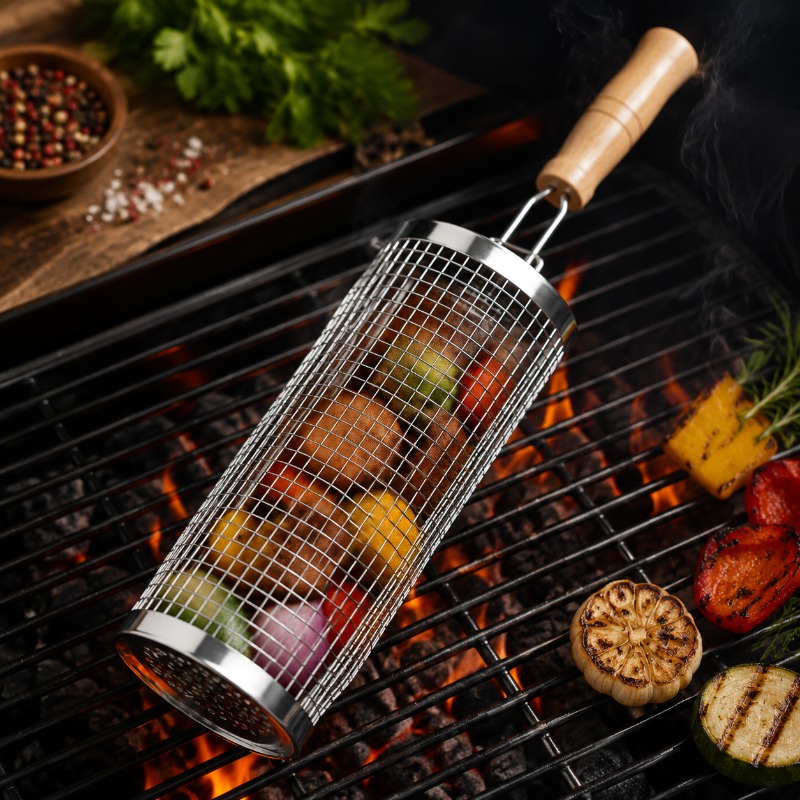Round Barbecue Grill Basket Se - Camping Cooking Utensils Kit 评论和价格