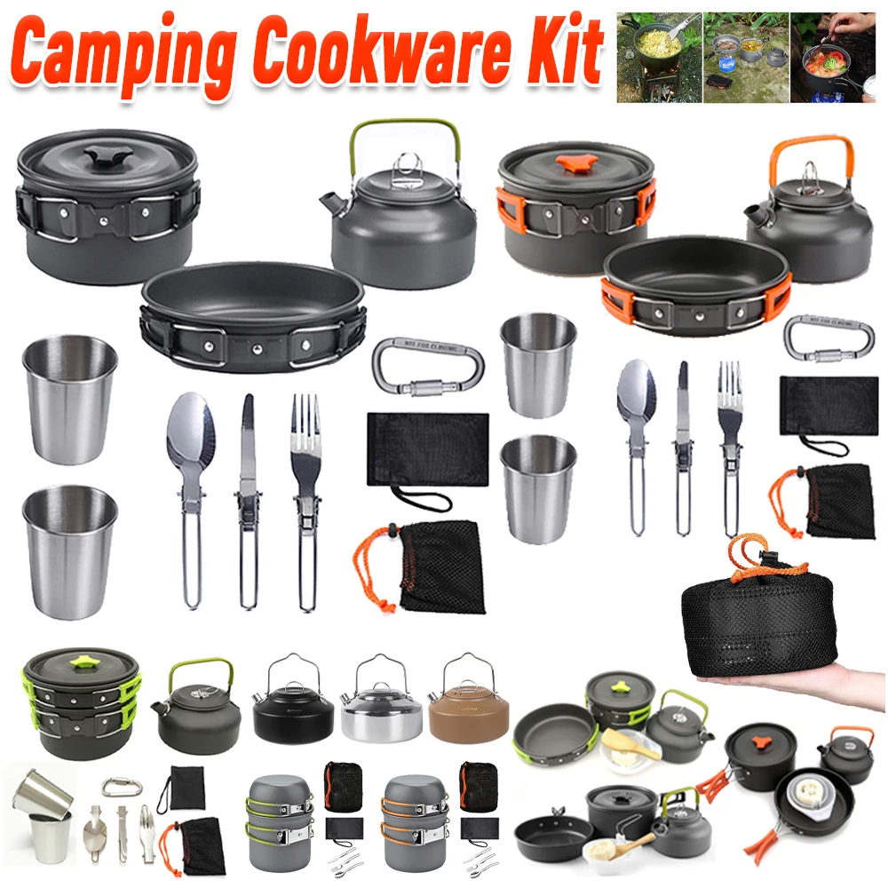 Camping Cookware Kit Kettle Po - Camping Cooking Utensils Kit 评论和价格
