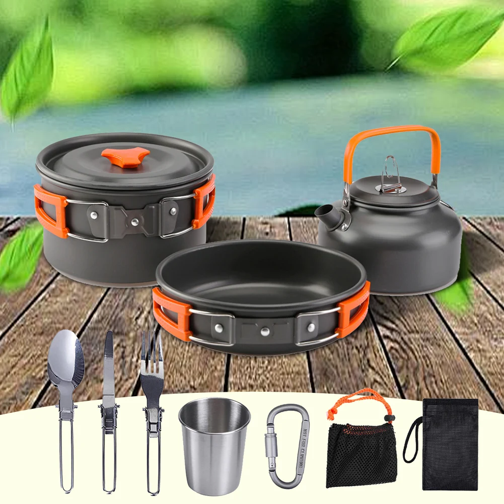 Camping Cookware Kit Kettle Po - Camping Cooking Utensils Kit 评论和价格